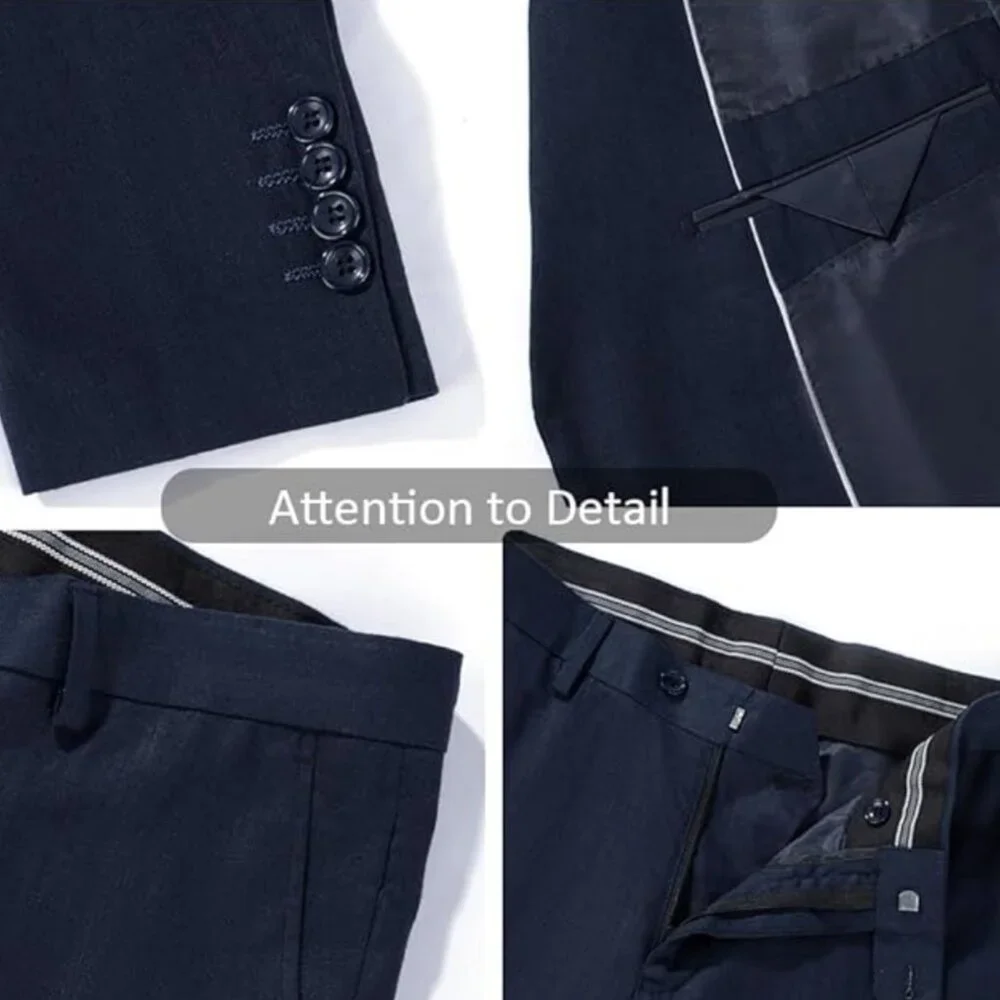 NWT NAVY 100% Linen Slim-Fit Suit, Two-Button Blazer & Slacks